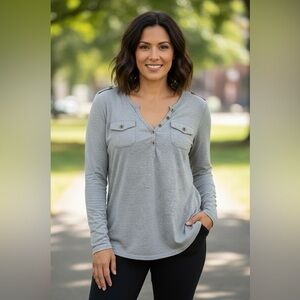 Long Sleeve Slim Fit Athleisure Pullover with Button Detail